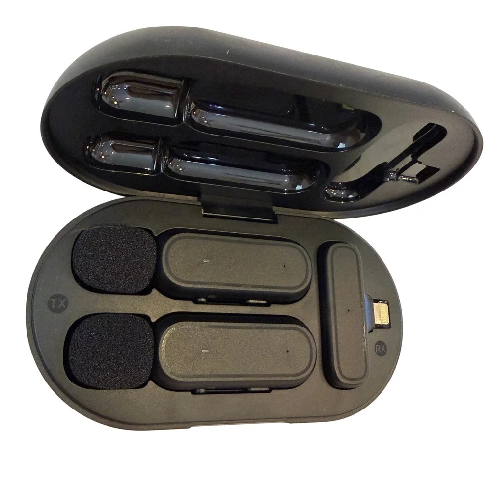 Dual Wireless Lavalier Microphone System for iPhone Lightning Charging Case